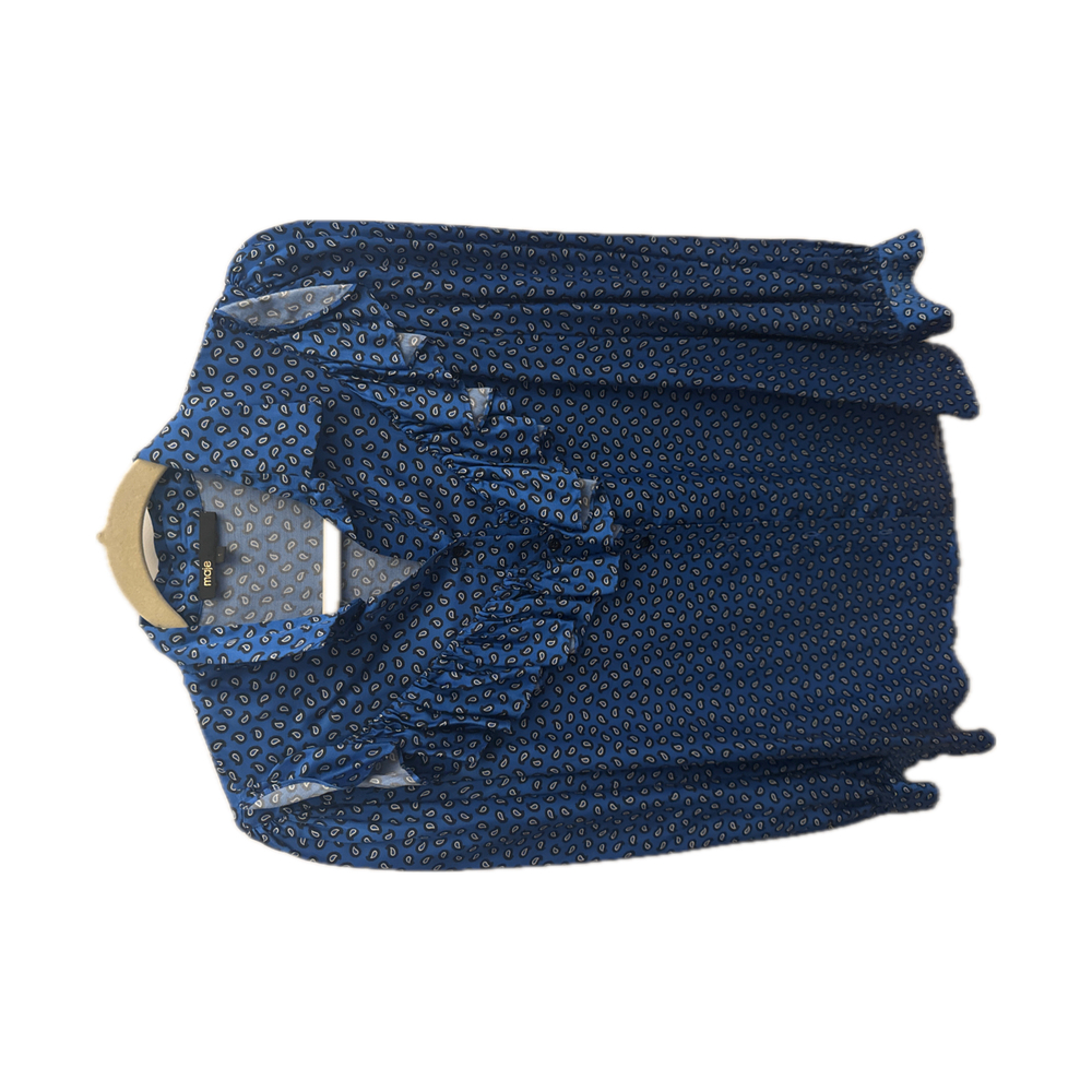 Maje Blue Ruffled Long Sleeve Blouse - Size 1